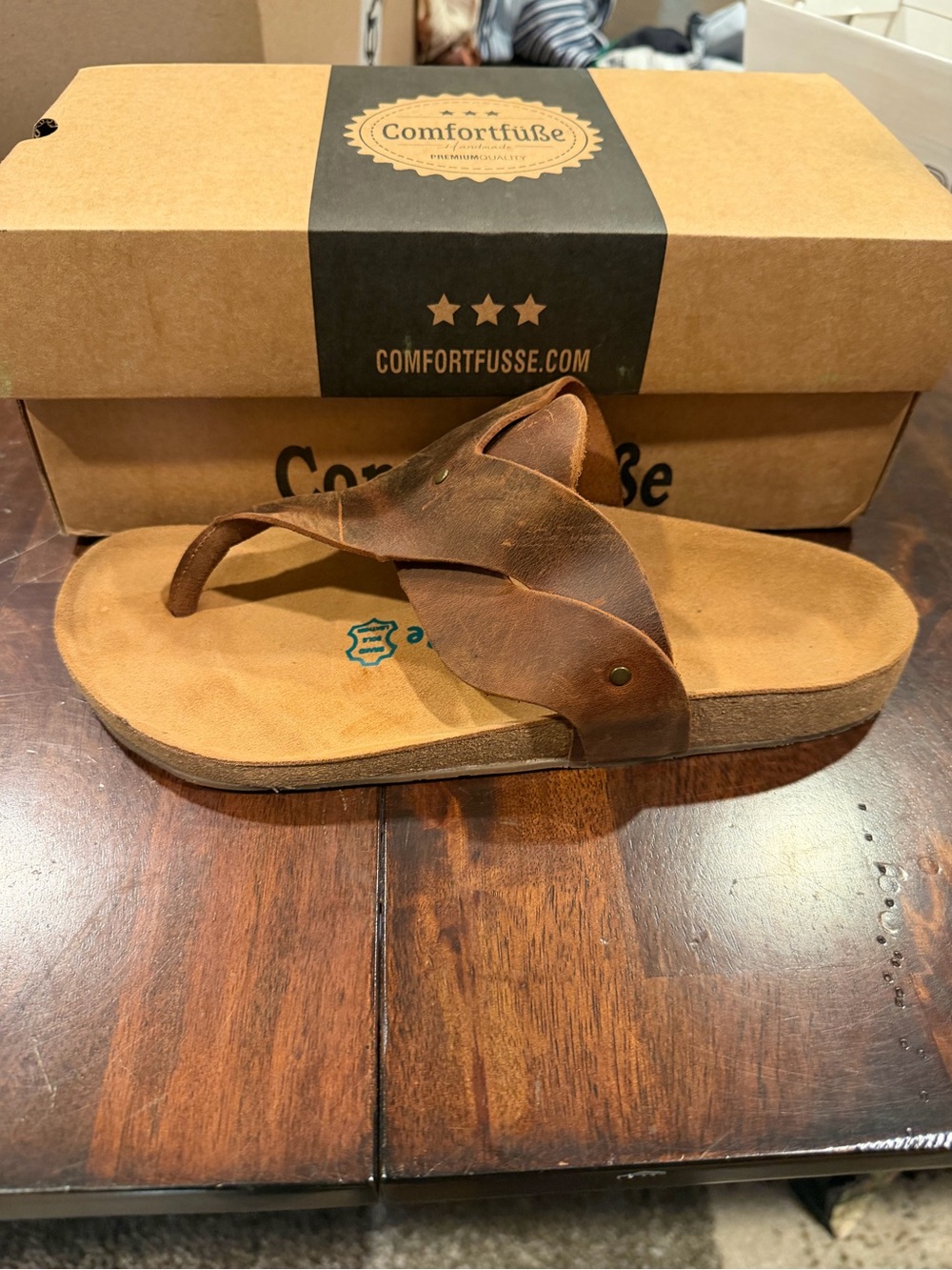 Comfortfusse Women’s Silvia Tan Leather Thong Slide Sandals Size 9 M US